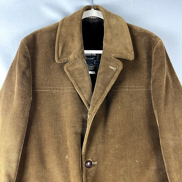 VTG London Fog Long Corduroy Coat Mens 40R Brown Faux Fur Lined Chore Classic - Picture 2 of 16